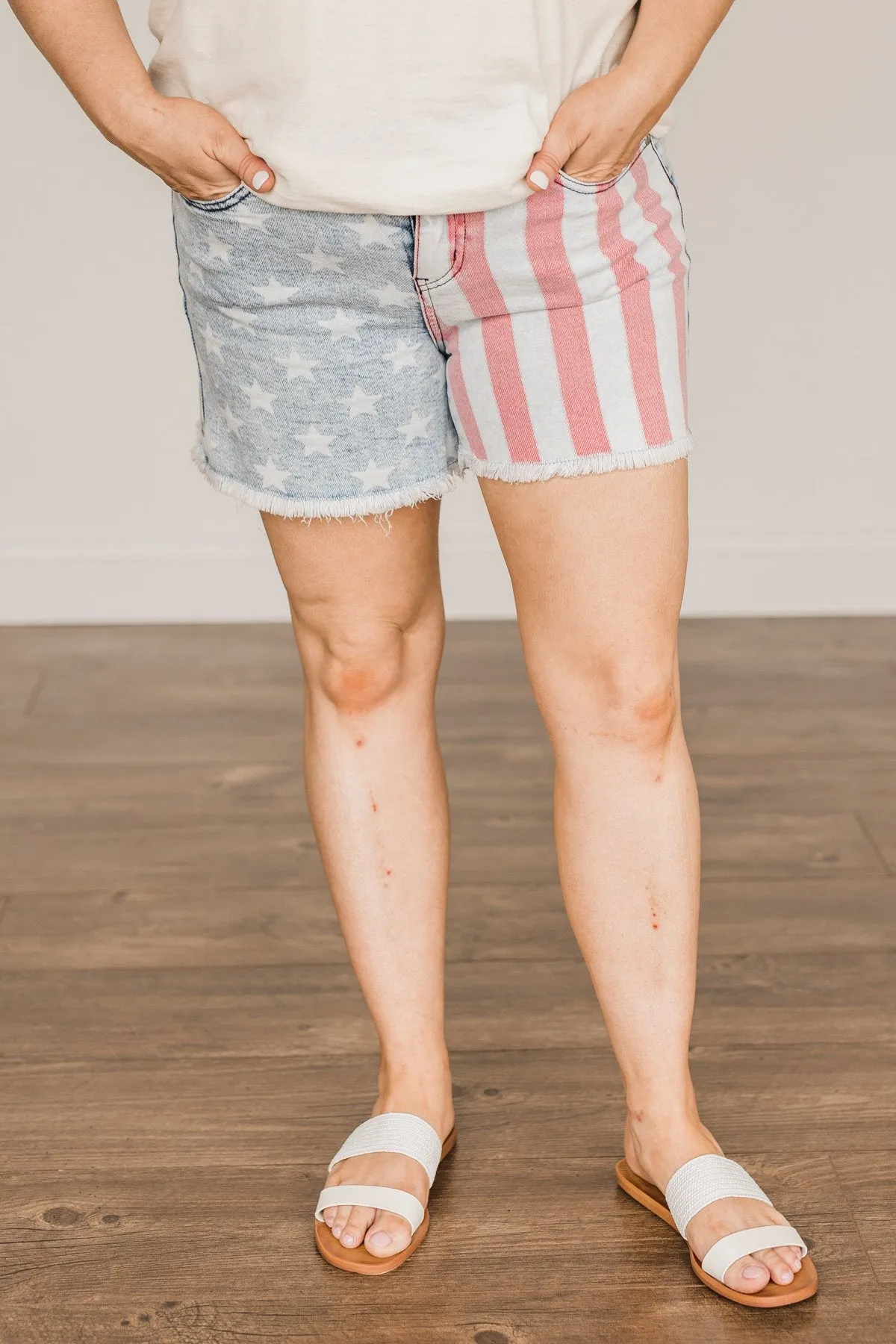 Judy Blue Frayed Hem Shorts- USA Flag Print