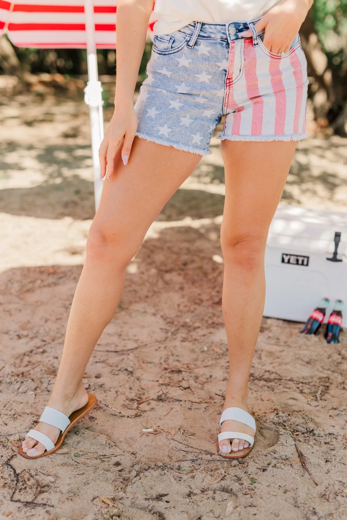 Judy Blue Frayed Hem Shorts- USA Flag Print