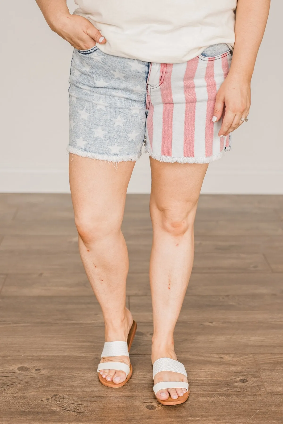 Judy Blue Frayed Hem Shorts- USA Flag Print