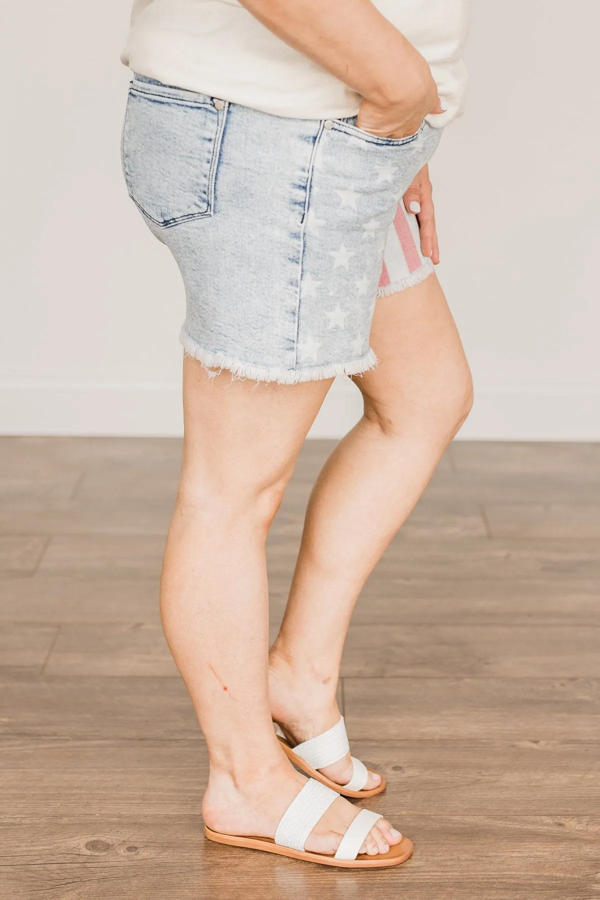 Judy Blue Frayed Hem Shorts- USA Flag Print