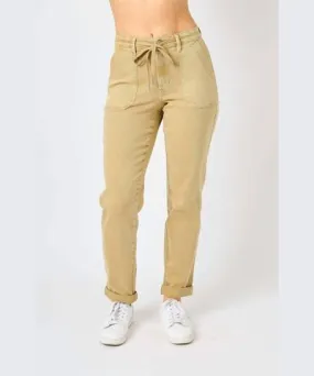 Judy Blue High Waist Garment Dyed Cuffed Joggers In Khaki