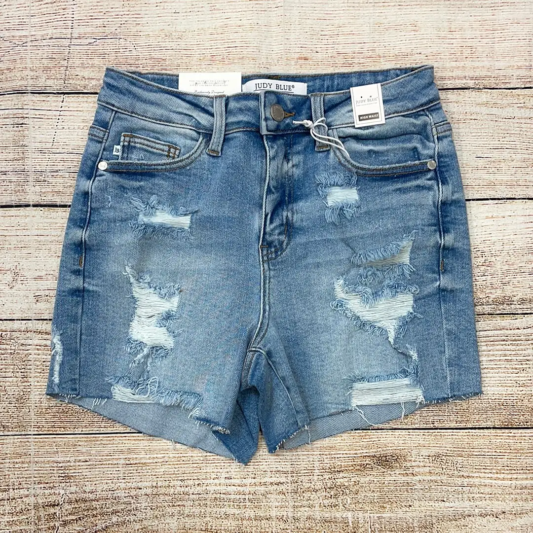 Judy Blue Light Blue Hi-Waist Destroyed Shorts