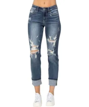 Judy Blue Mid Rise Cuffed Destroy Boyfriend Jean