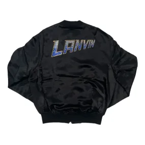 Lanvin Logo Print Teddy Bomber Jacket Black