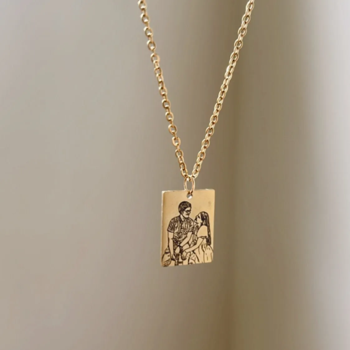 Lazer Engraved Rectangle Necklace FOR GUYS - LINE ART