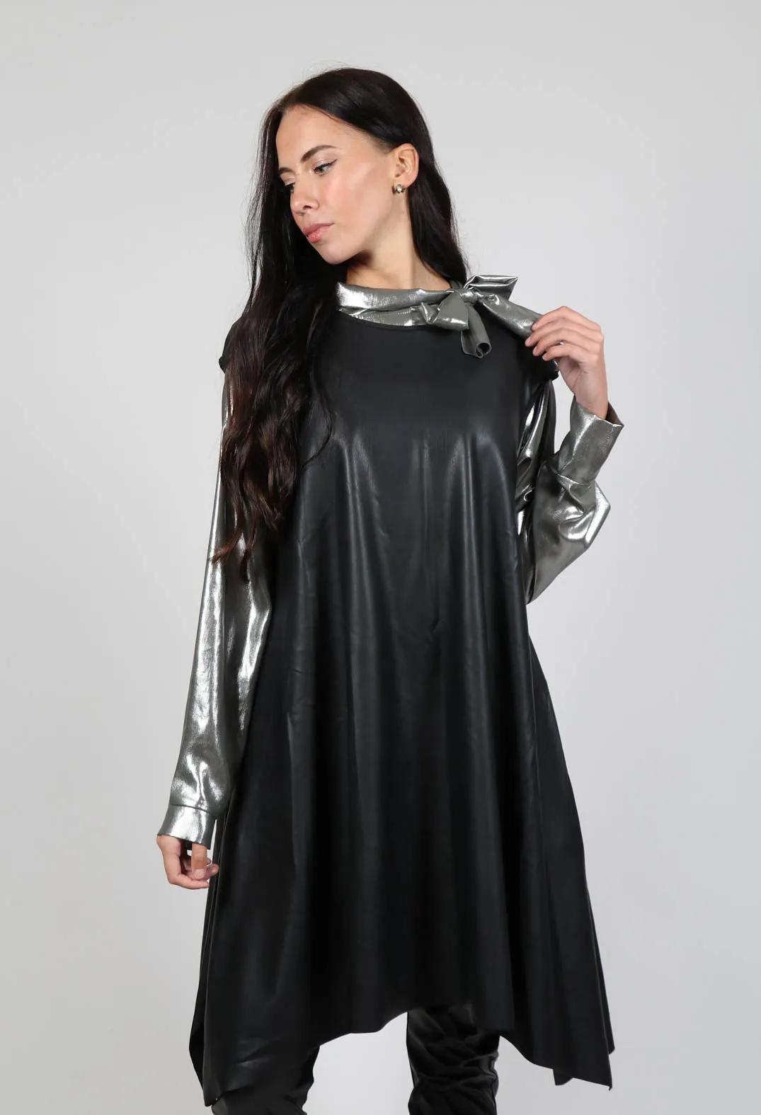 Leather Look A Line Dress in Black