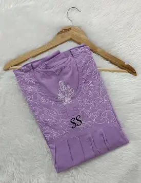 Lilac Shade Cotton Chikankari A-Line Nighty for Women -MADH001L