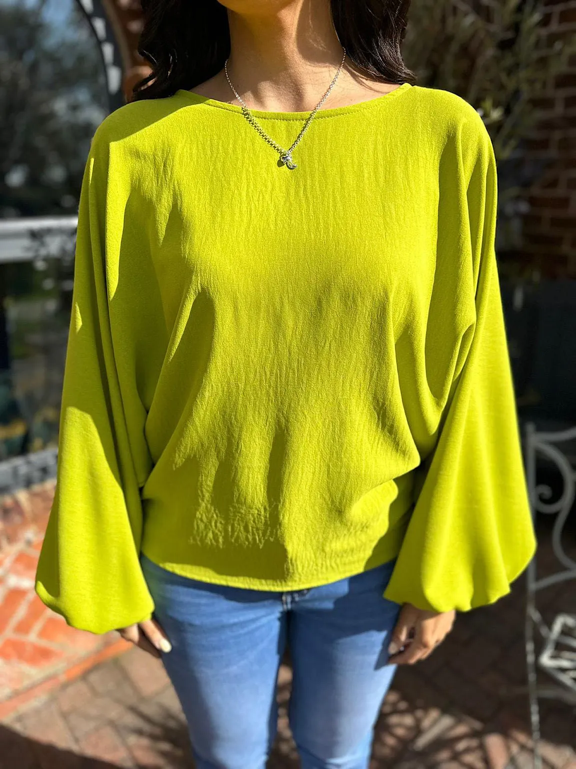 Lime Balloon Sleeve Blouse Teya