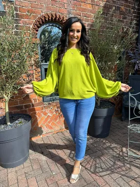 Lime Balloon Sleeve Blouse Teya