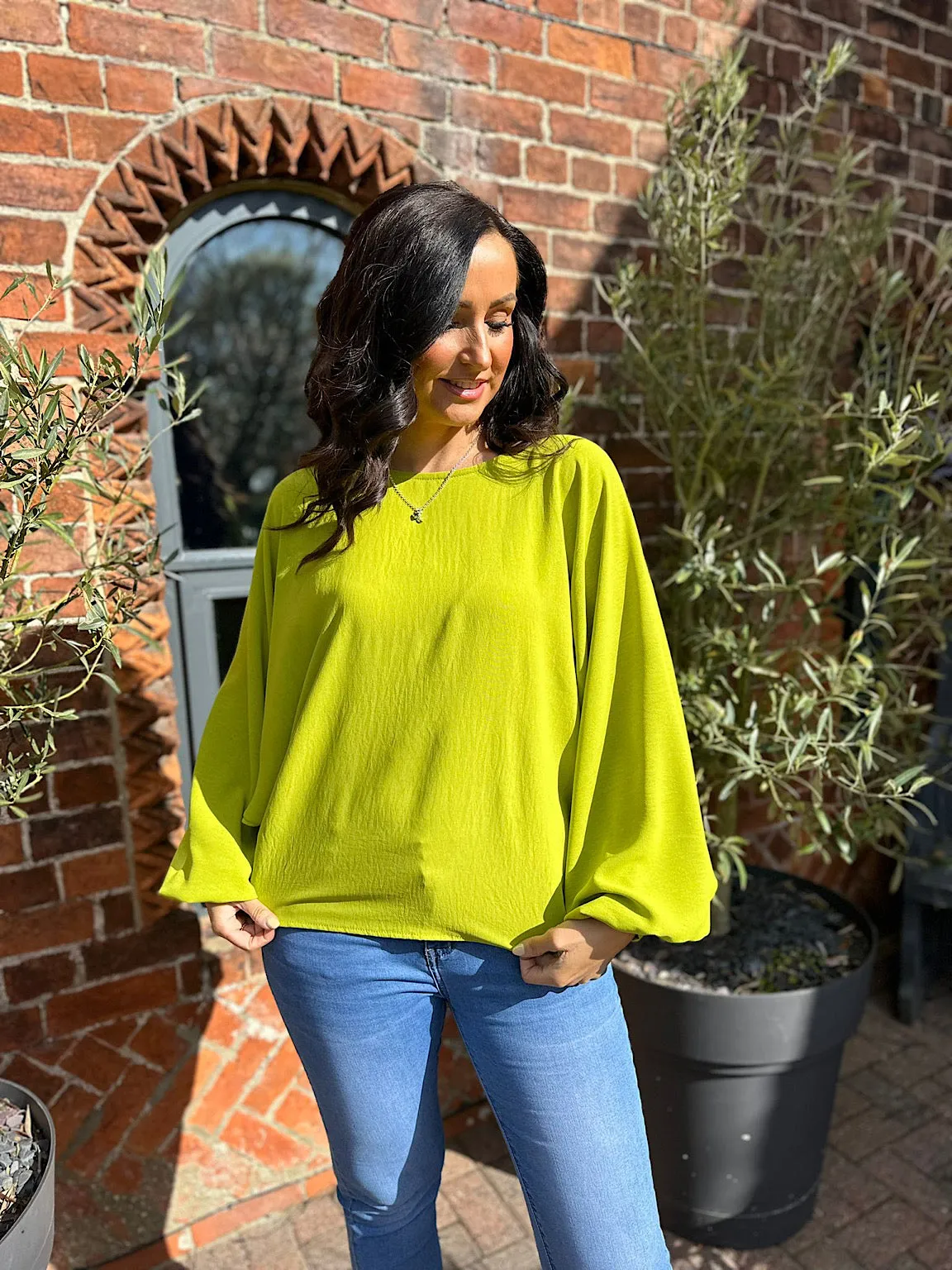 Lime Balloon Sleeve Blouse Teya