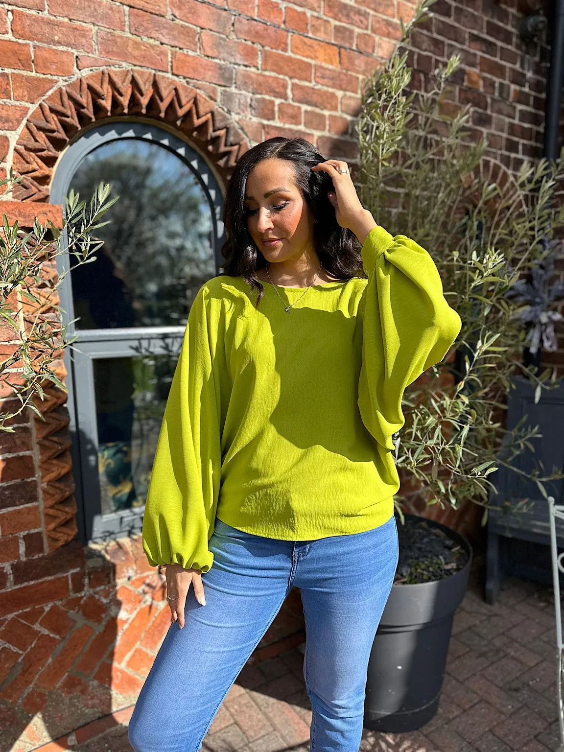 Lime Balloon Sleeve Blouse Teya