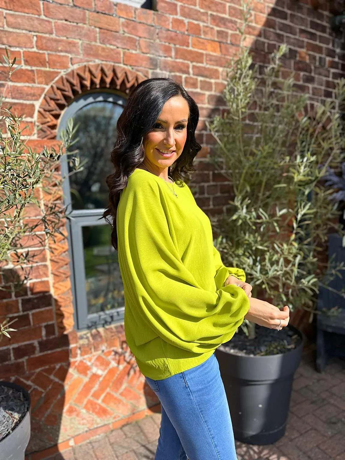 Lime Balloon Sleeve Blouse Teya