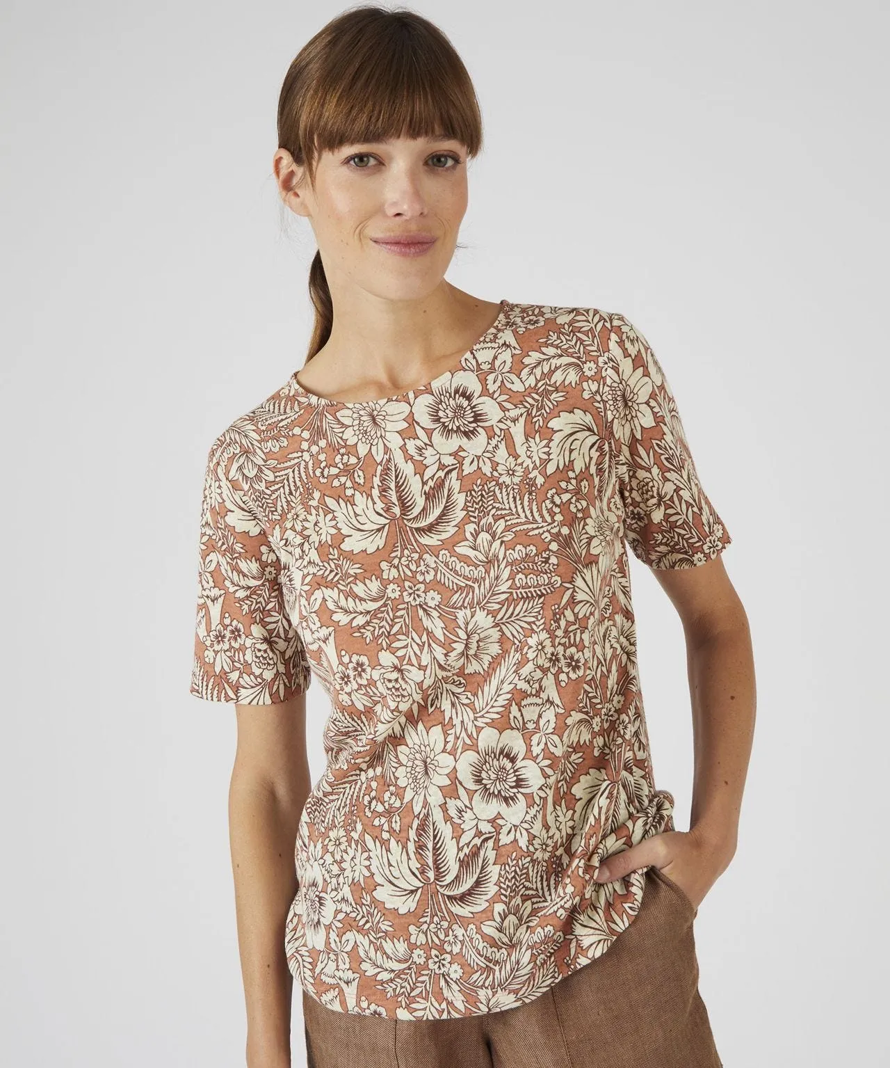 Linen Blend Jersey Printed Top