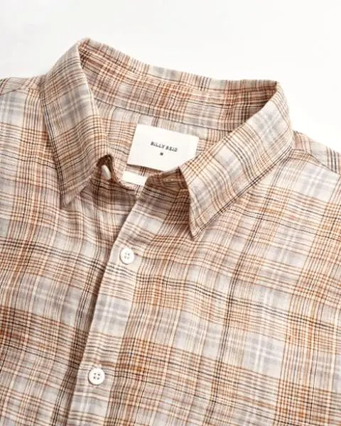 LINEN LINE PLAID WILSON SHIRT- KHAKI/SILVER