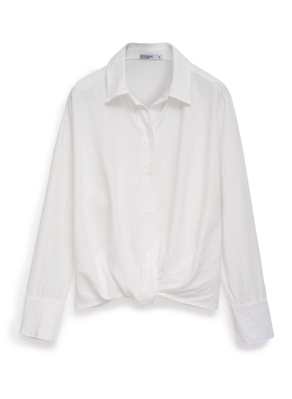 Linen Long Sleeve Front Twist Shirt in White