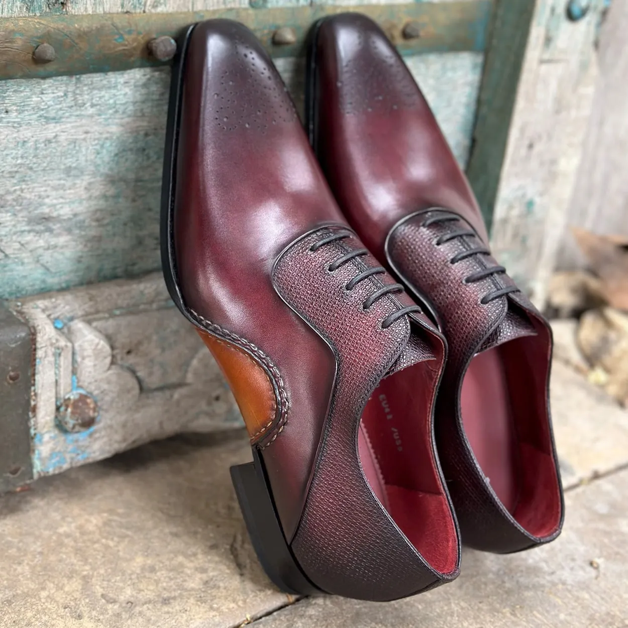 Magnanni 20120 Sanchez II Men's Shoes Burgundy Grabado Print / Calf-Skin Leather Oxfords (MAGS1134)