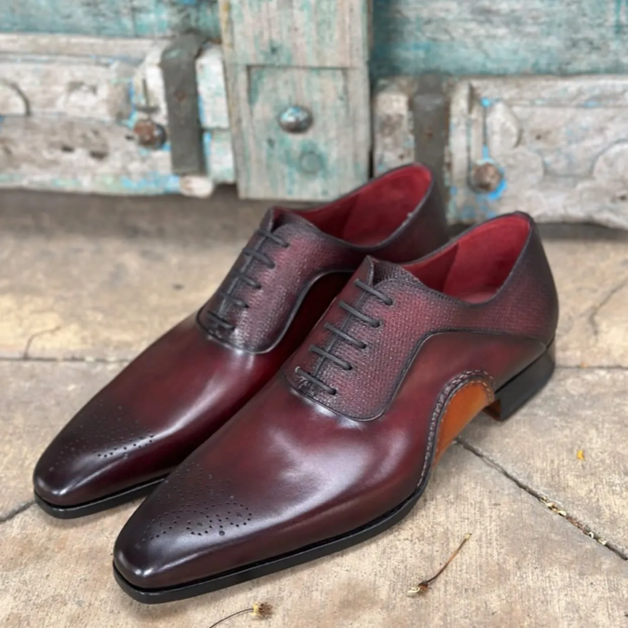 Magnanni 20120 Sanchez II Men's Shoes Burgundy Grabado Print / Calf-Skin Leather Oxfords (MAGS1134)