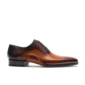 Magnanni 20120 Sanchez II Men's Shoes Two-Tone Brown Grabado Print / Calf-Skin Leather Oxfords (MAGS1004)