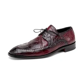 Mauri Eminence 3287 Men's Shoes Ruby Red with Black Finished Exotic Alligator Split-Toe Derby Oxfords (MA5555)