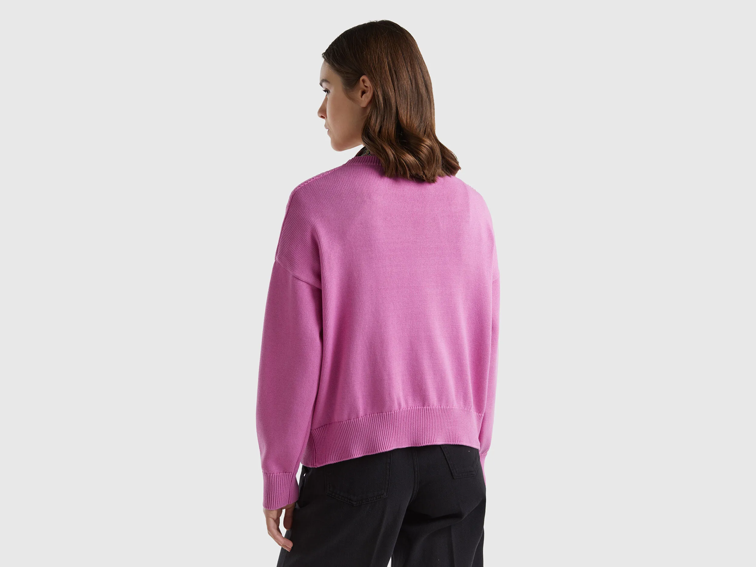 Mauve pink cotton sweater - Mauve | Benetton