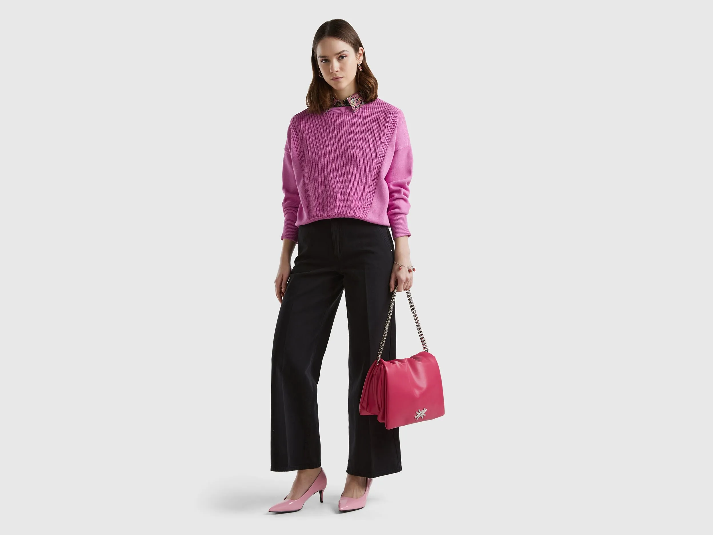 Mauve pink cotton sweater - Mauve | Benetton