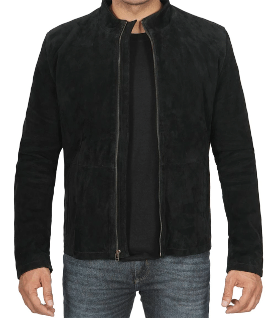 Men's Black Cafe Racer Suede Jacket