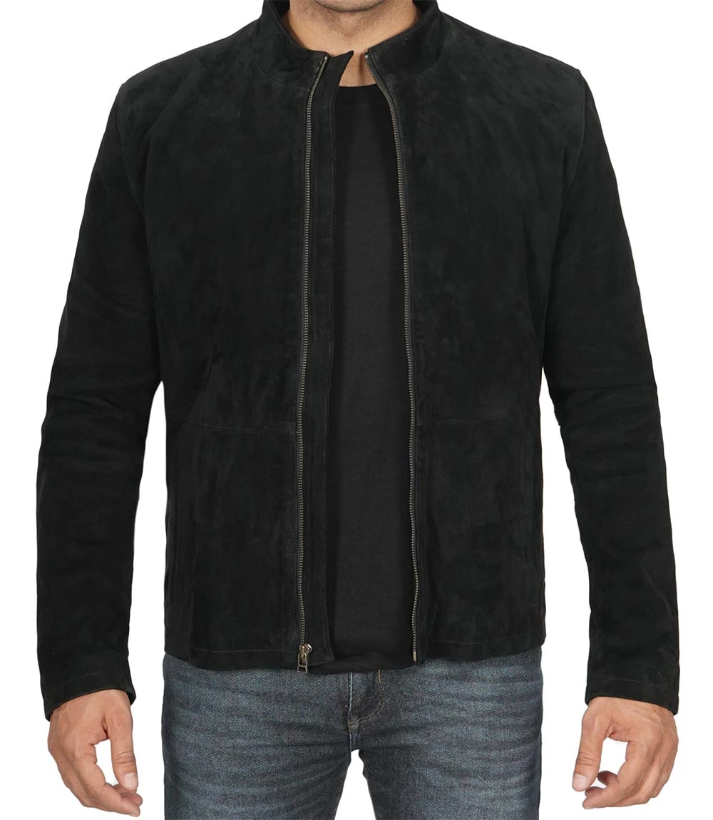 Men's Black Cafe Racer Suede Jacket