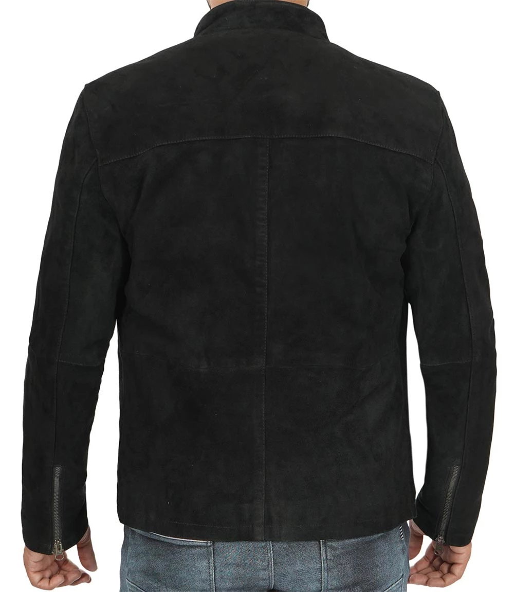 Men's Black Cafe Racer Suede Jacket