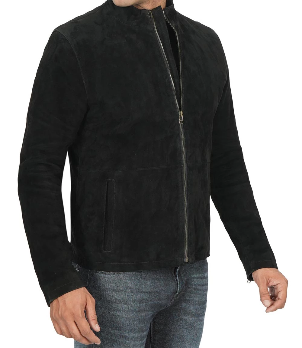 Men's Black Cafe Racer Suede Jacket