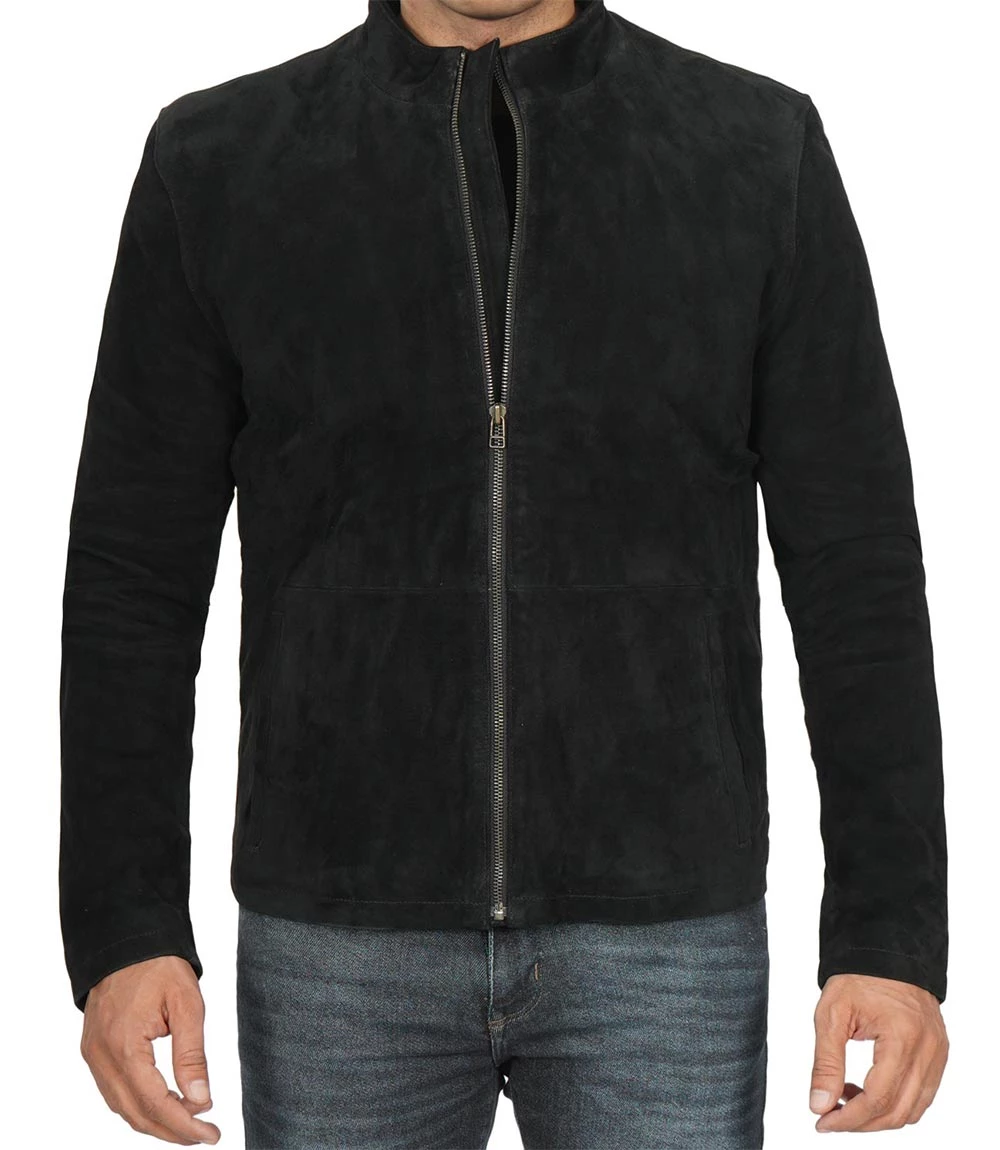 Men's Black Cafe Racer Suede Jacket