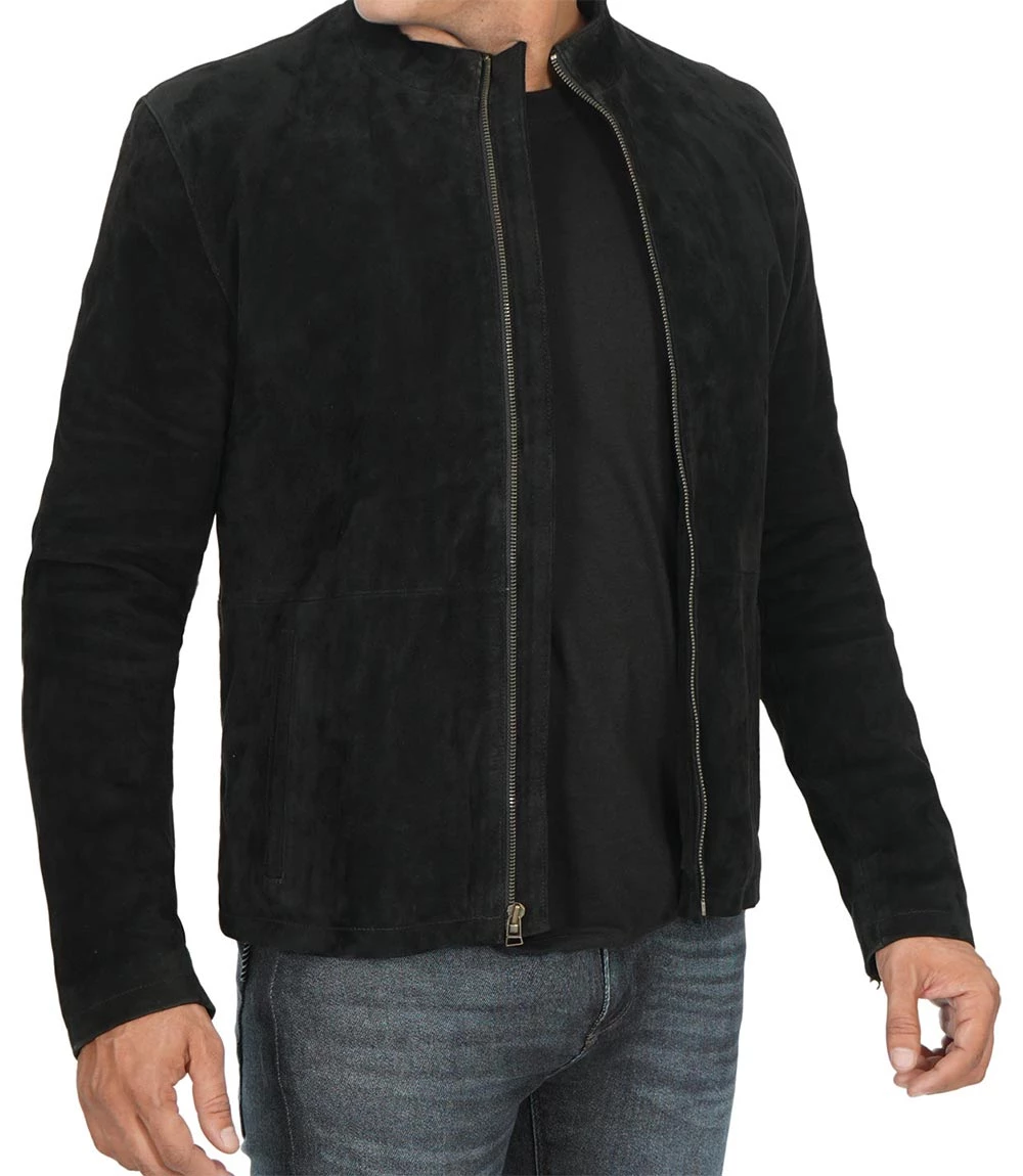 Men's Black Cafe Racer Suede Jacket