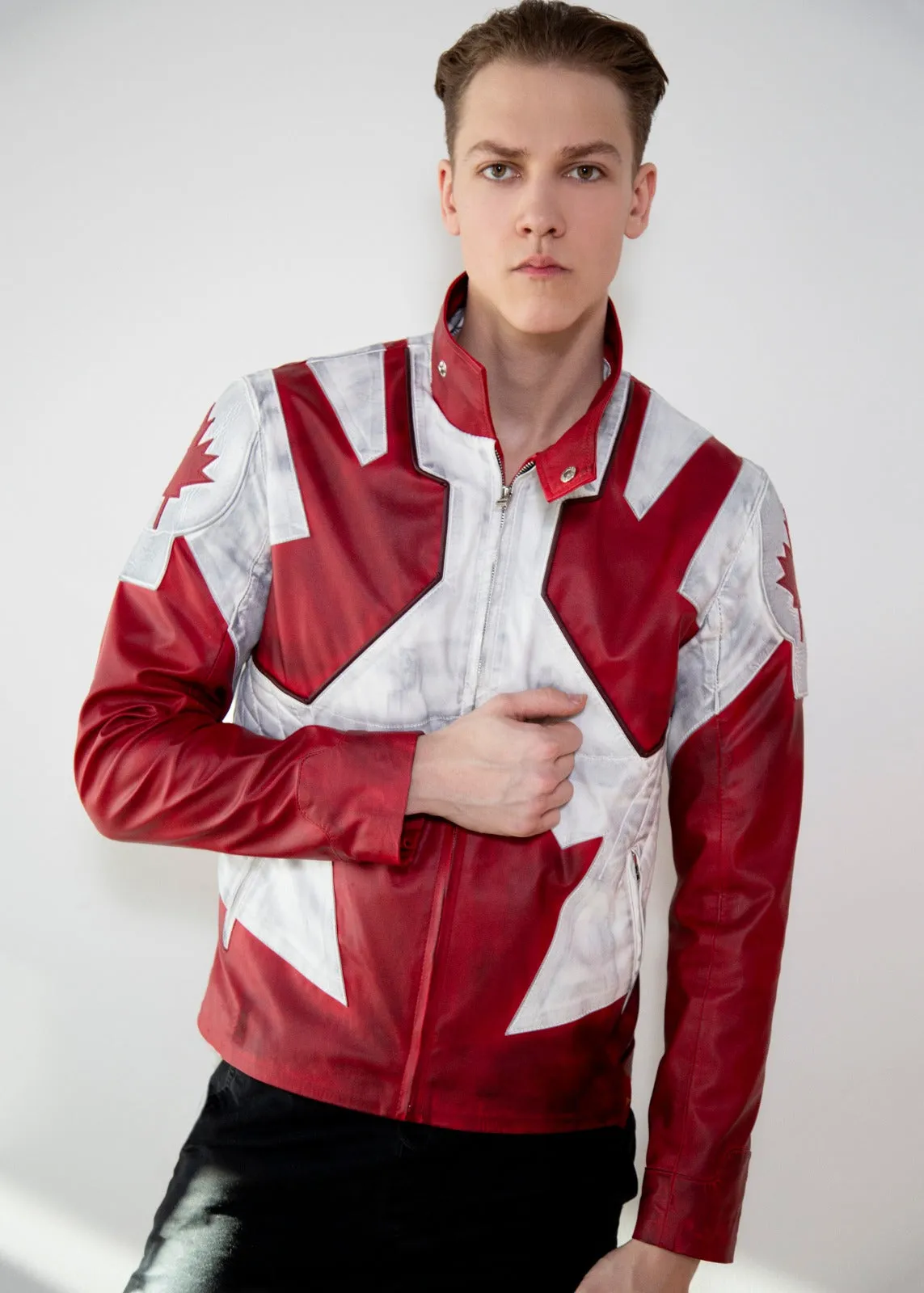 Mens Canada Flag Canuck Comic Red Leather Jacket Suit