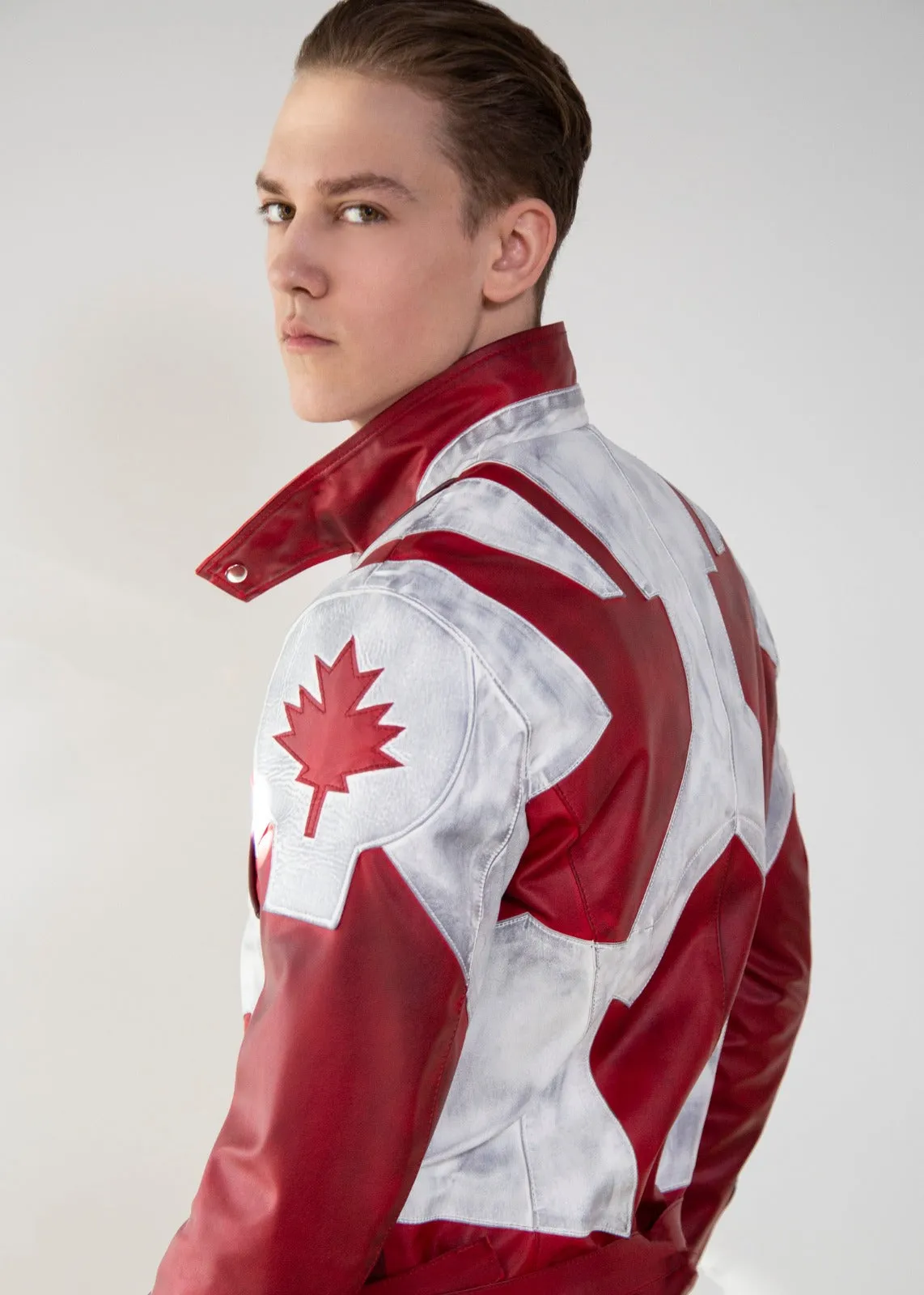 Mens Canada Flag Canuck Comic Red Leather Jacket Suit