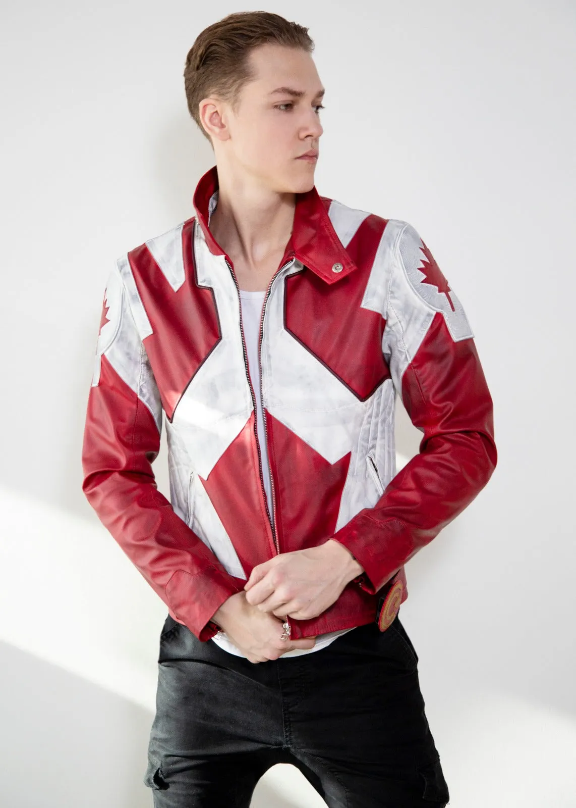 Mens Canada Flag Canuck Comic Red Leather Jacket Suit