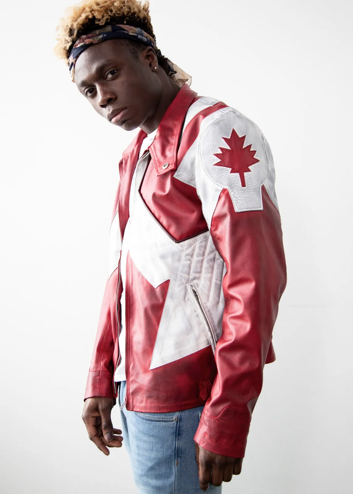 Mens Canada Flag Canuck Comic Red Leather Jacket Suit