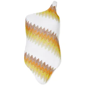 Missoni Chevron One Shoulder SwimsuitWhite, Yellow & Ochre