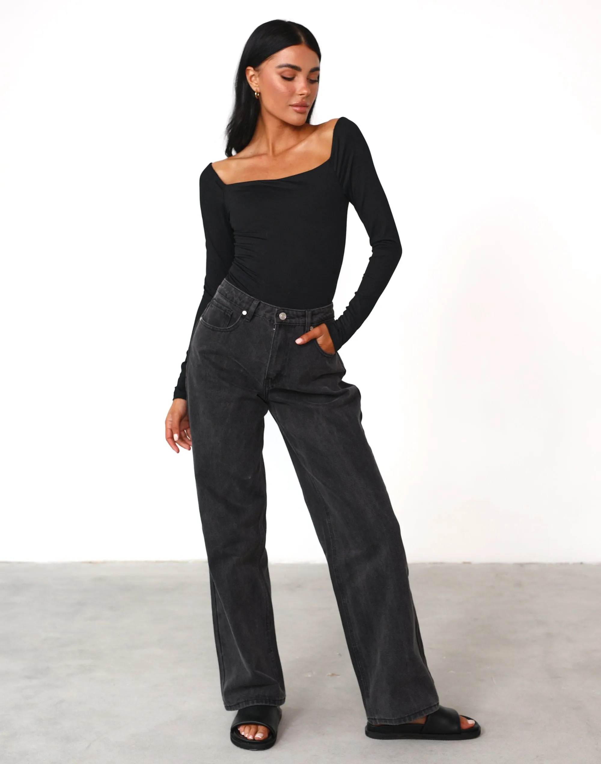 Monae Long Sleeve Bodysuit (Black)