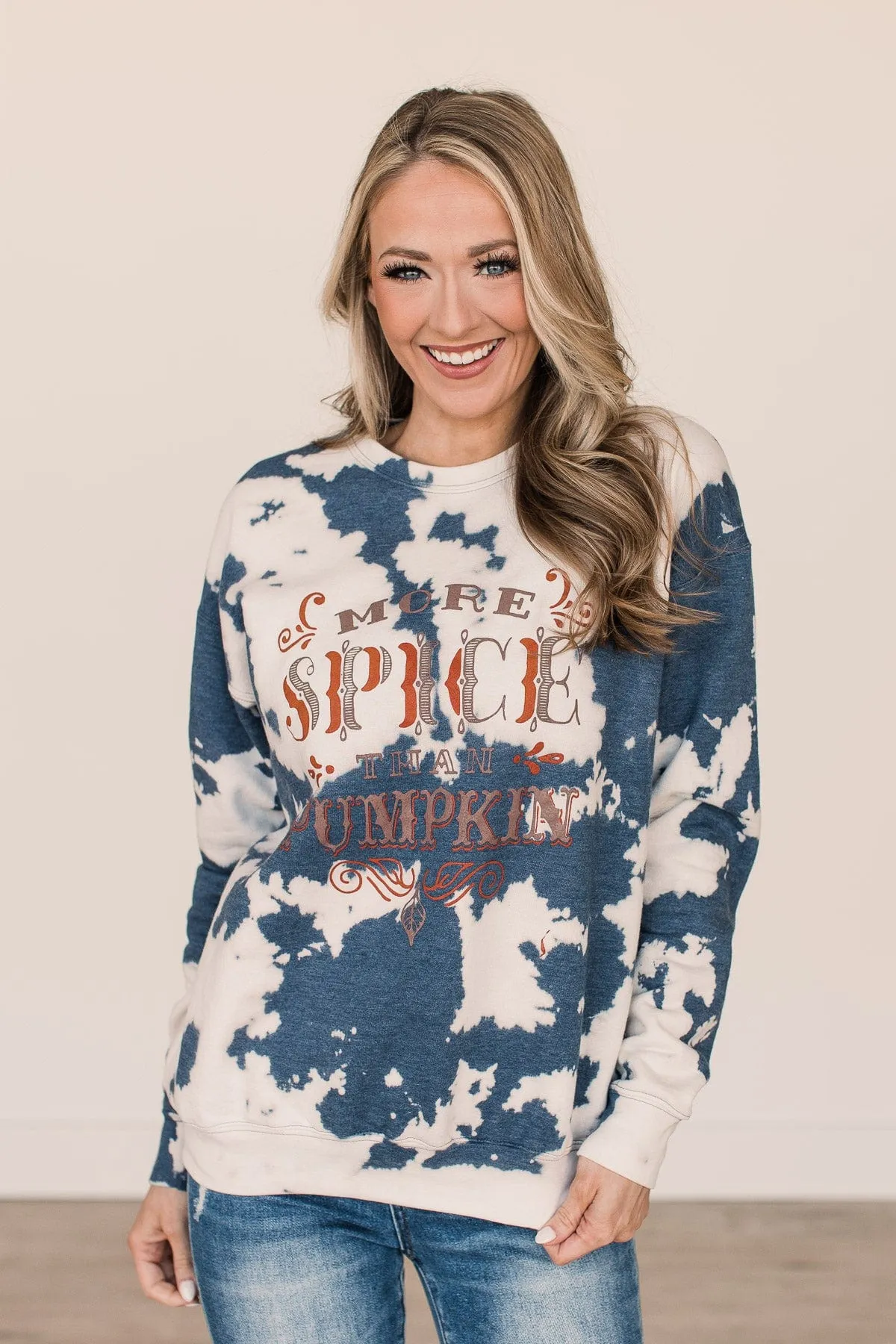 More Spice Than Pumpkin Bleached Crew Neck- Navy