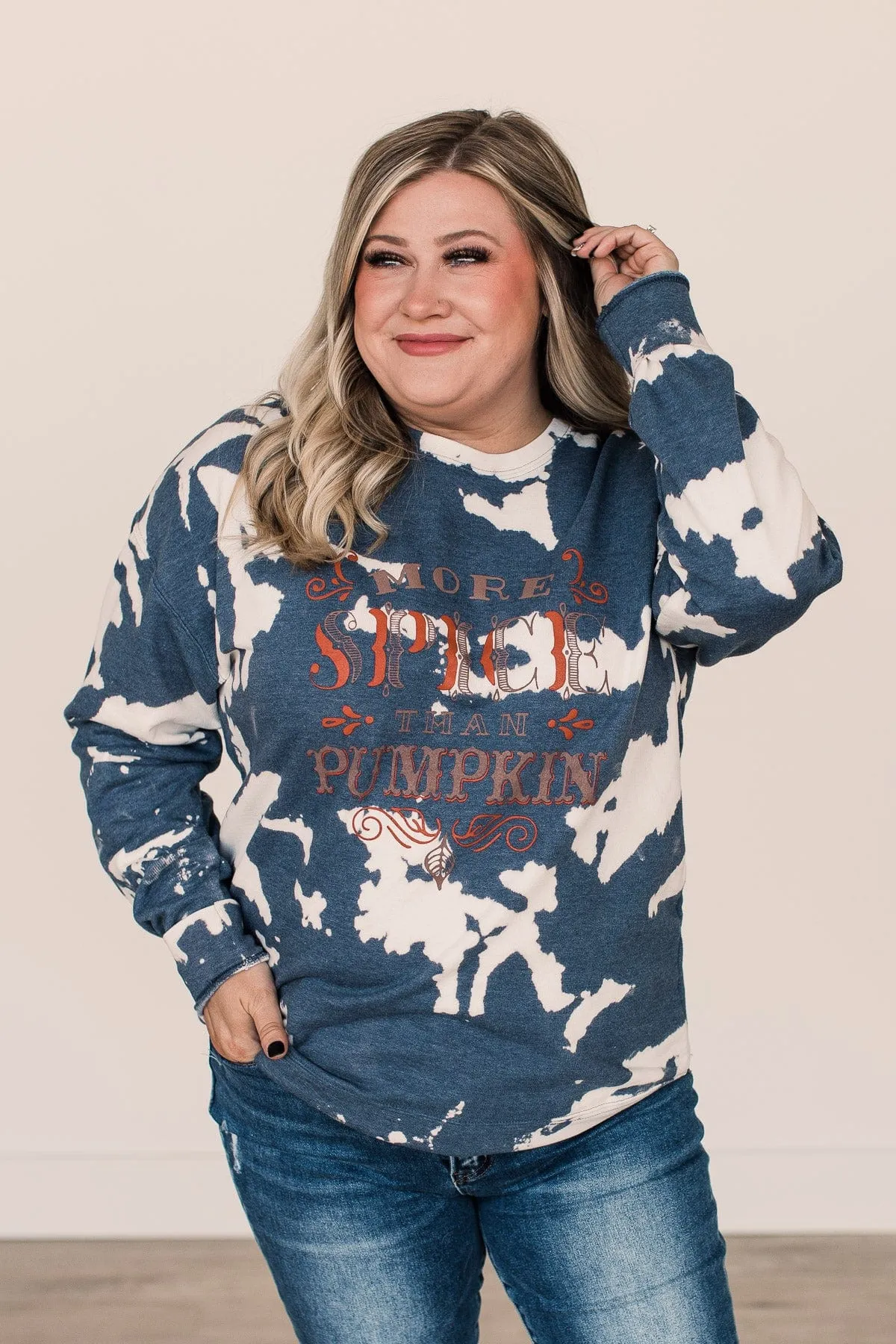 More Spice Than Pumpkin Bleached Crew Neck- Navy