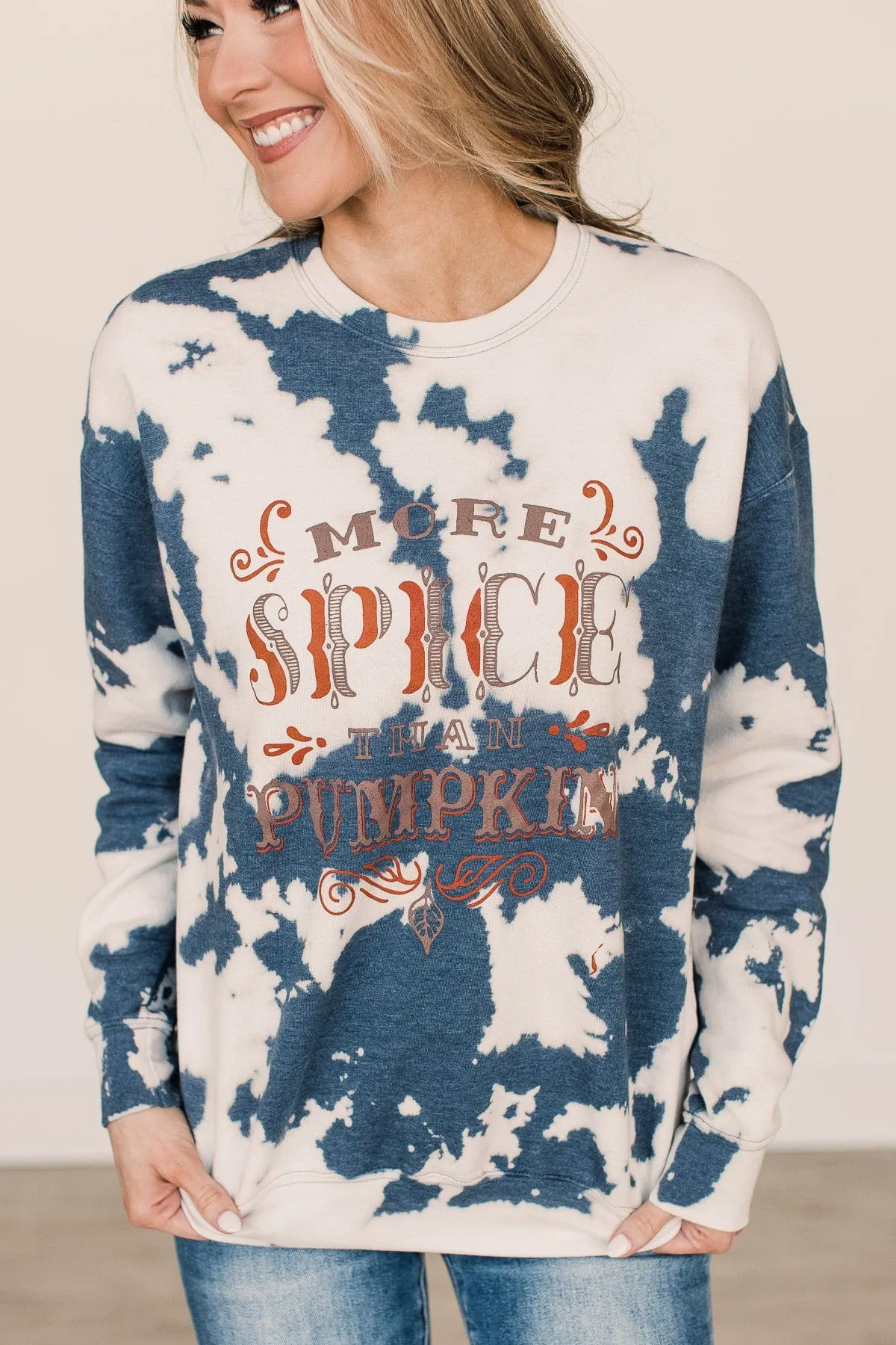 More Spice Than Pumpkin Bleached Crew Neck- Navy