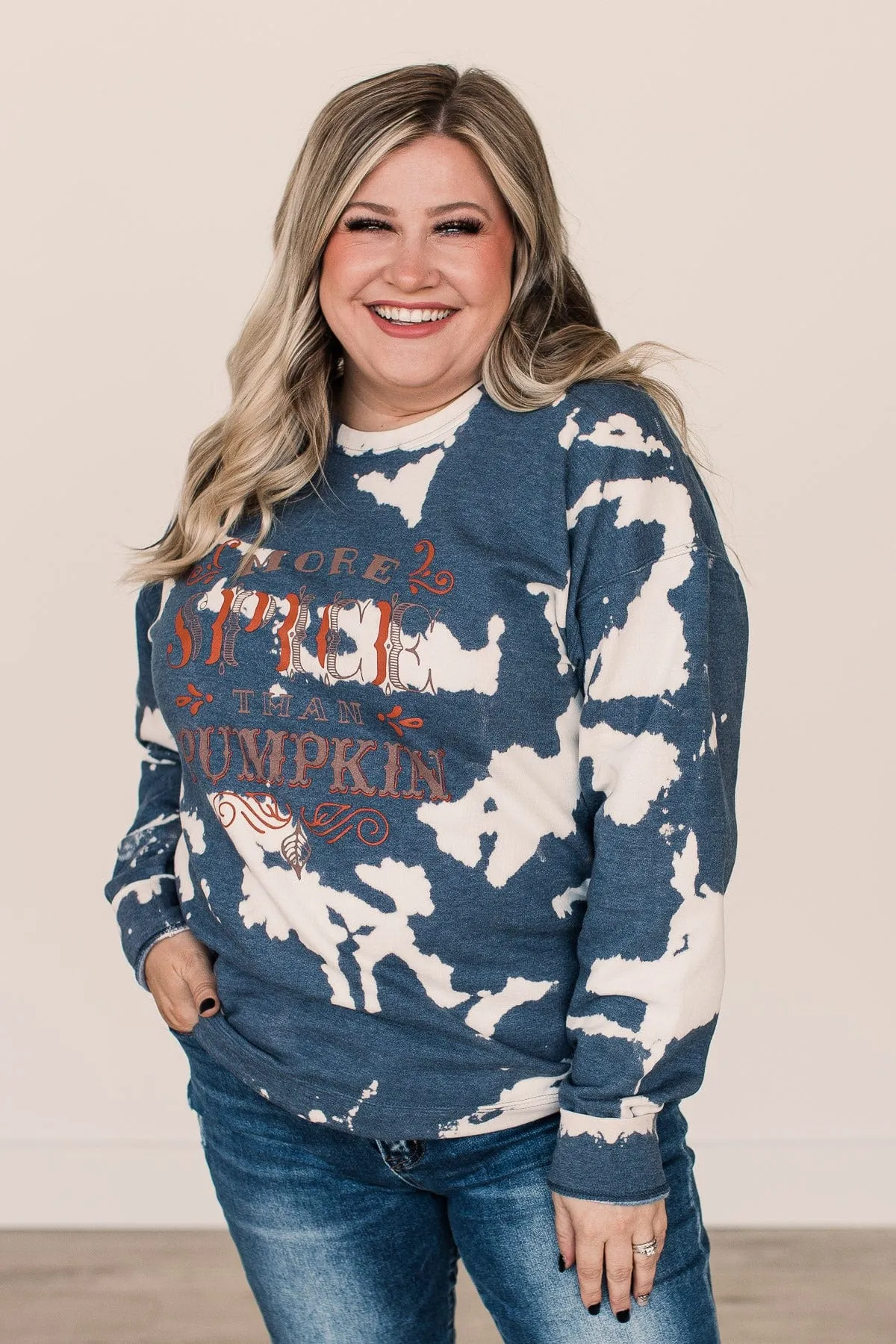 More Spice Than Pumpkin Bleached Crew Neck- Navy