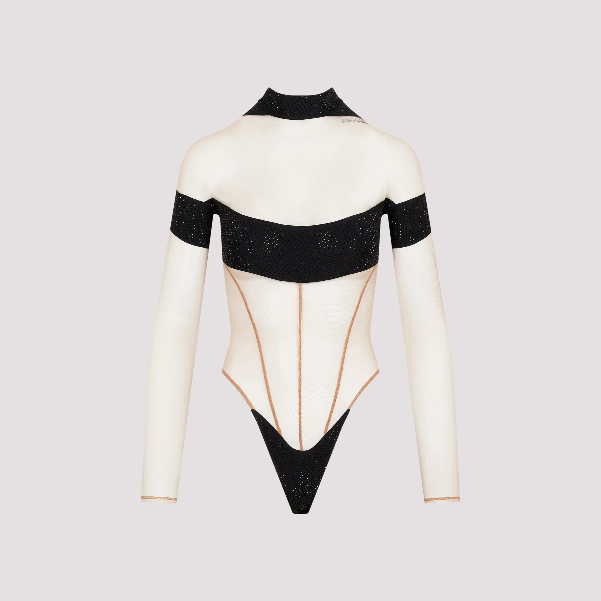 MUGLER Long Sleeve Illusion Bodysuit - Women's Black Bodysuit for FW22