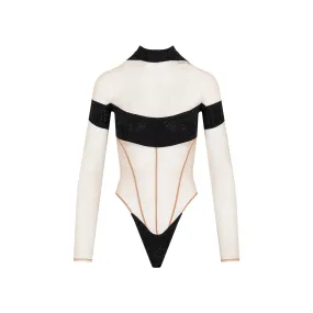 MUGLER Long Sleeve Illusion Bodysuit - Women's Black Bodysuit for FW22