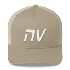 Nevada - Mesh Back Trucker Cap - White Embroidery - NV - Many Hat Color Options Available