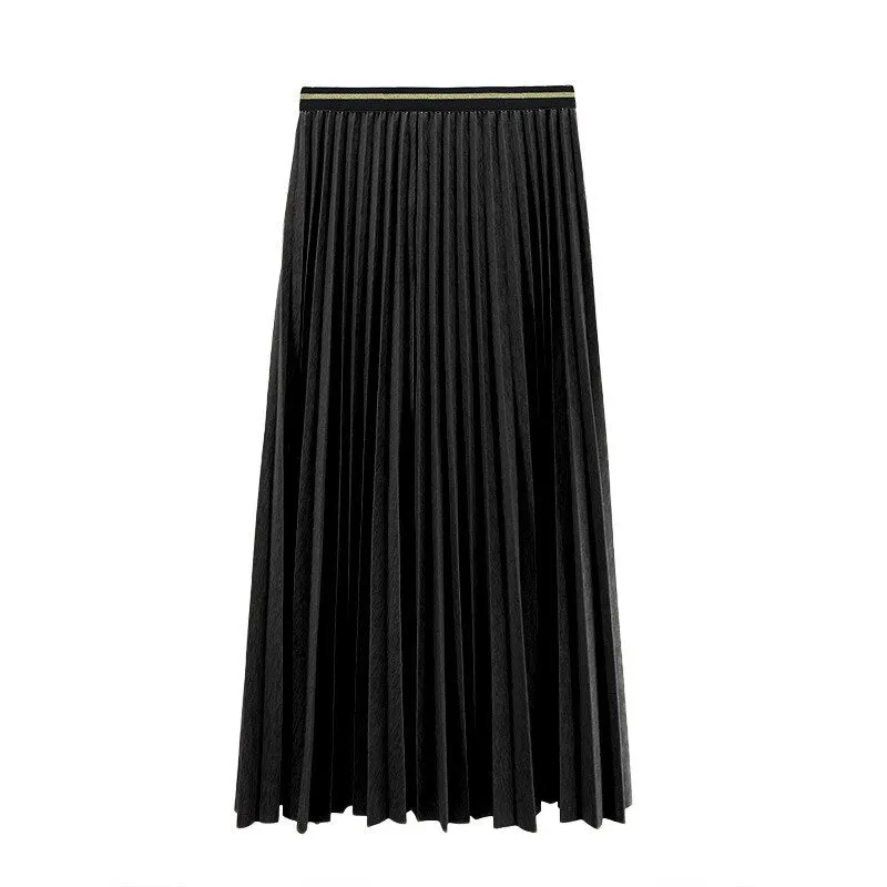 New Women Summer A-Line Pleated Stretch High Waist Long Skirt