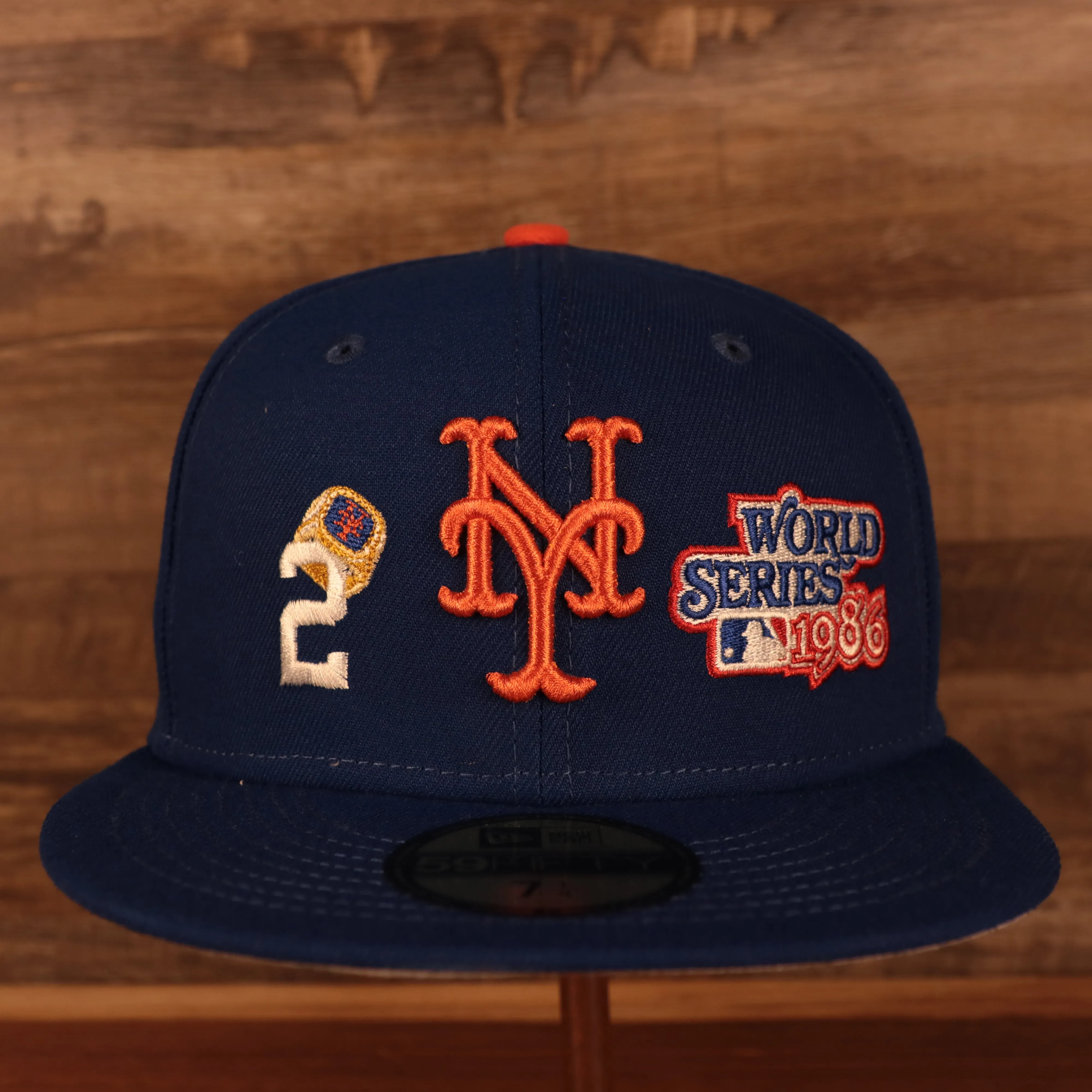 New York Mets Cooperstown Championship Rings All Over Side Patch Gray Bottom 59FIFTY Fitted Cap