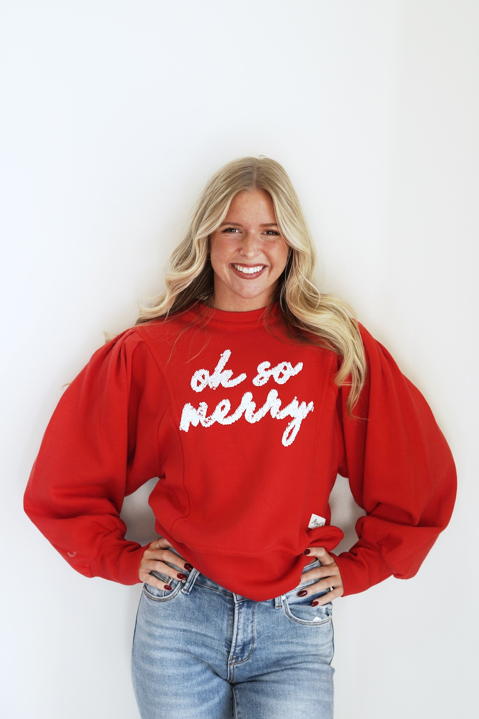 Oh So Merry Puff Sleeve Crew Neck