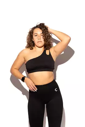 One Shoulder Sports Bra - Black