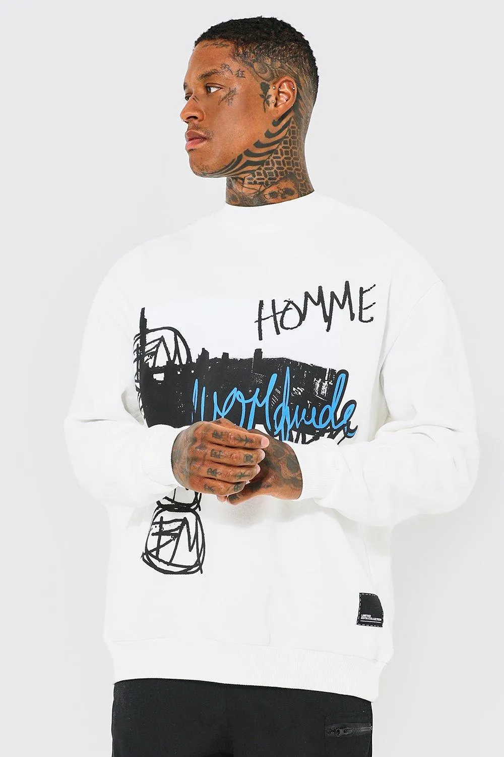 Oversized Homme Graphic Extended Neck Sweater