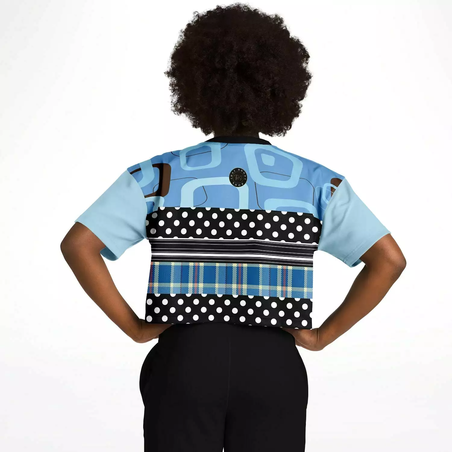 Pacific Palisades Blue Patchwork Crop Jersey